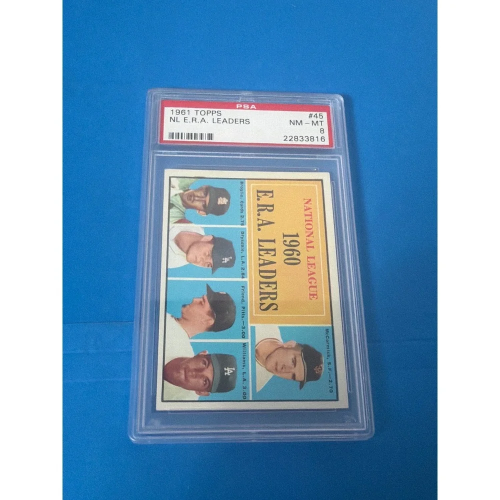 1961 Topps NL ERA Leaders #45 PSA 8 NM-MT McCormick Drysdale Baseball Card